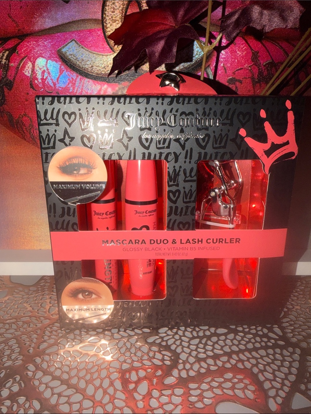Juicy Couture Mascara Duo & Lash Curler - Coral Red Packaging